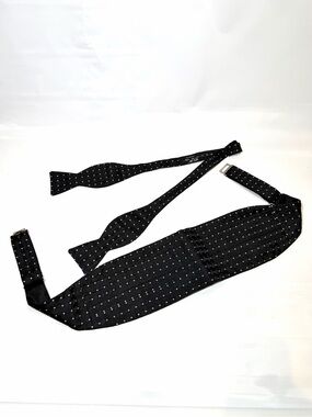 Dion Handmade In Canada Black Silk Tuxedo Cummerbund & Bow Tie Set Italian Silk